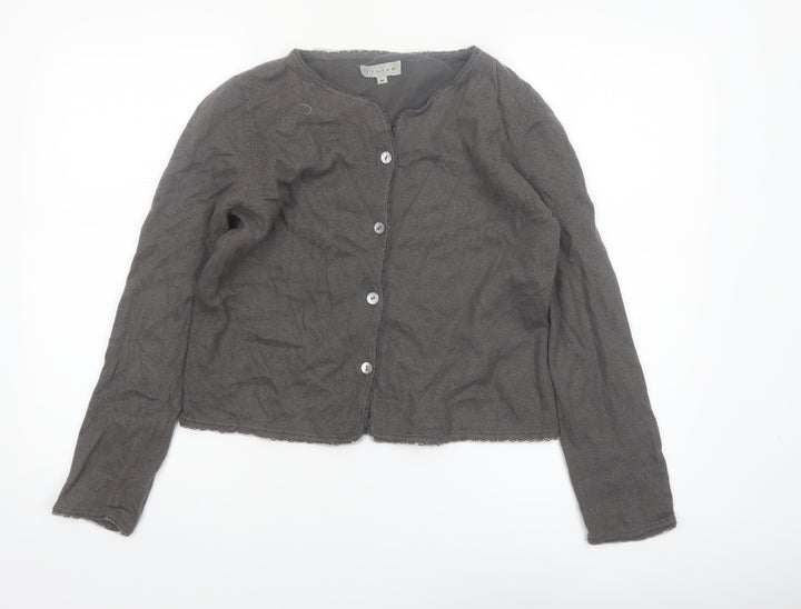 Jigsaw Women Brown Cardigan M Long Sleeve Knit Cotton Blend