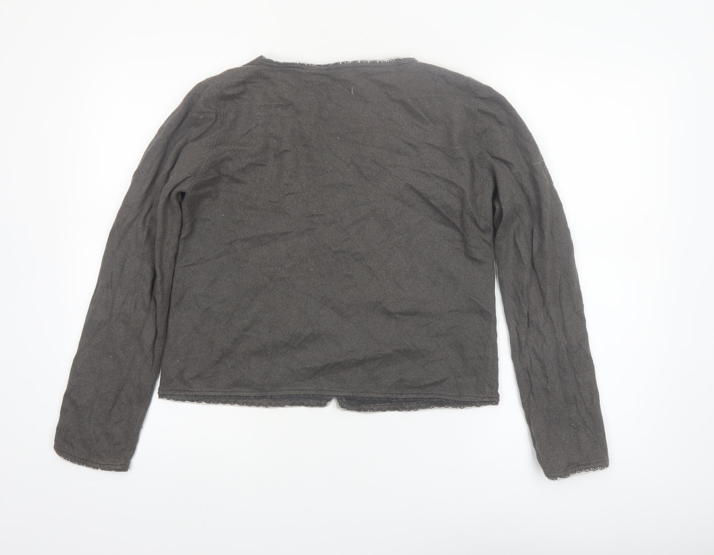Jigsaw Women Brown Cardigan M Long Sleeve Knit Cotton Blend