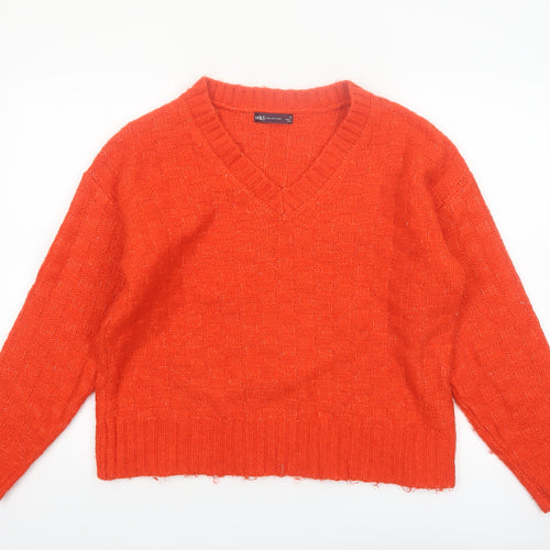 Marks and Spencer Womens Orange V-Neck Knit Pullover Jumper Size M