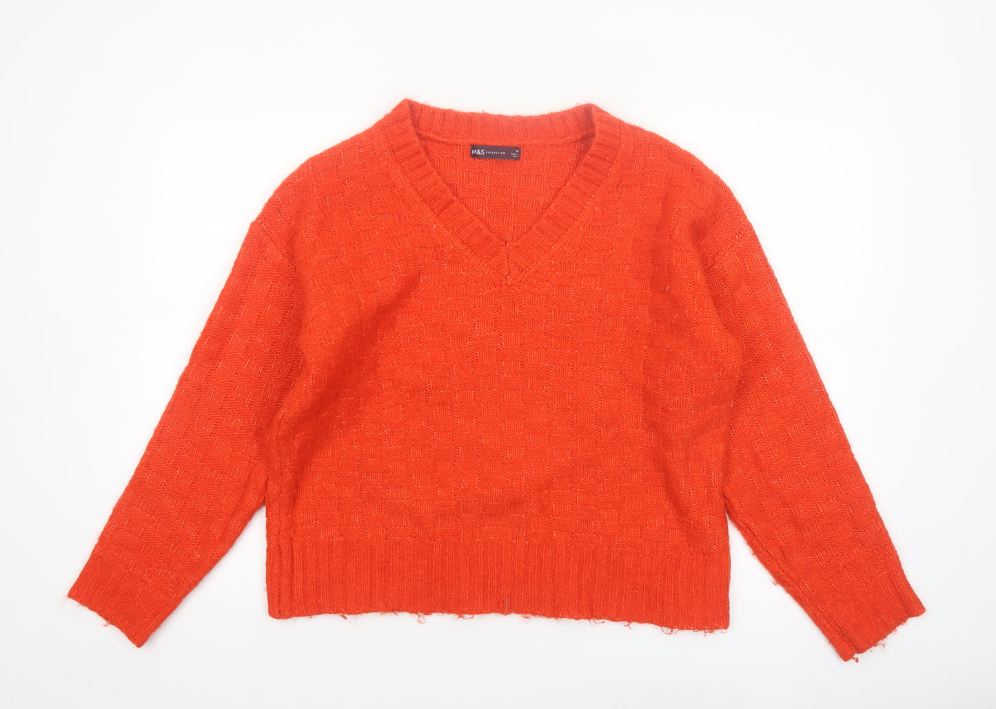 Marks and Spencer Womens Orange V-Neck Knit Pullover Jumper Size M
