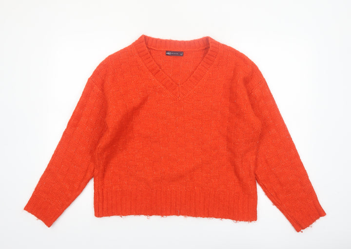 Marks and Spencer Womens Orange V-Neck Knit Pullover Jumper Size M