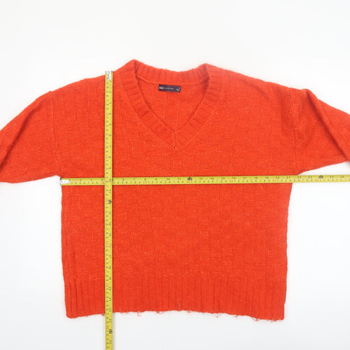 Marks and Spencer Womens Orange V-Neck Knit Pullover Jumper Size M