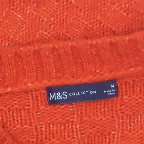 Marks and Spencer Womens Orange V-Neck Knit Pullover Jumper Size M
