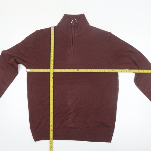 Marks and Spencer Men's Brown Medium 1/2 Zip High Neck Jumper