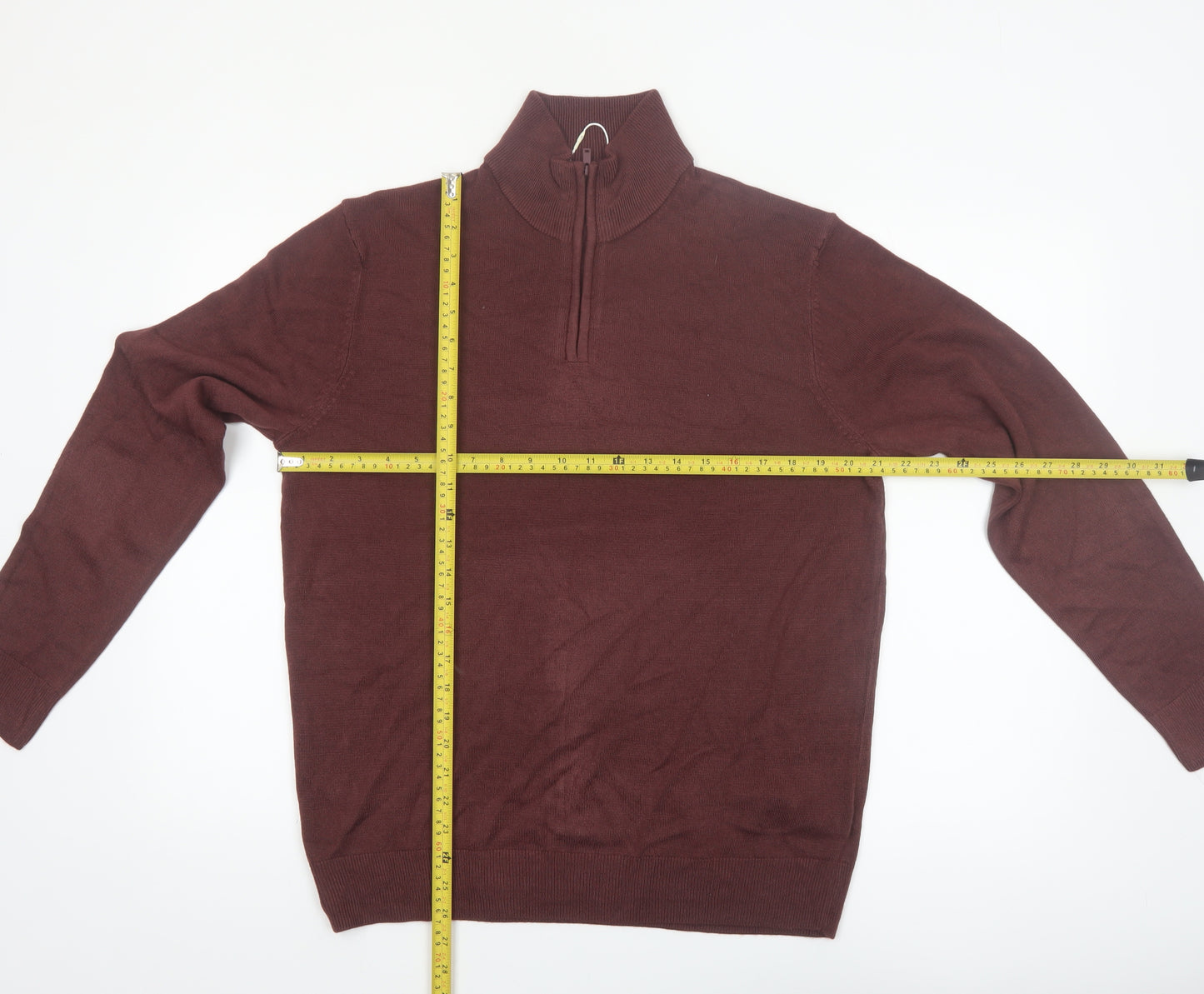 Marks and Spencer Men's Brown Medium 1/2 Zip High Neck Jumper