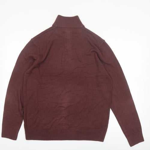 Marks and Spencer Men's Brown Medium 1/2 Zip High Neck Jumper