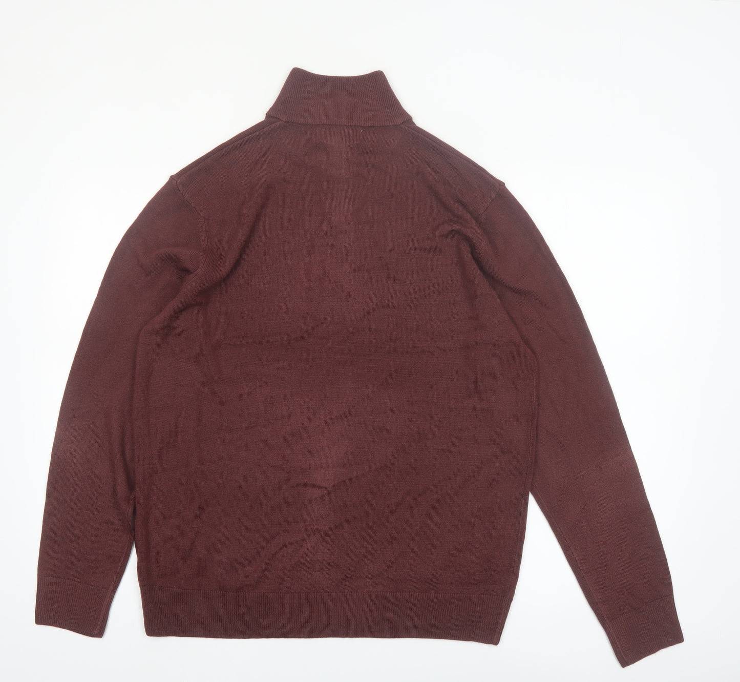 Marks and Spencer Men's Brown Medium 1/2 Zip High Neck Jumper