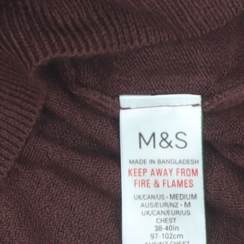 Marks and Spencer Men's Brown Medium 1/2 Zip High Neck Jumper