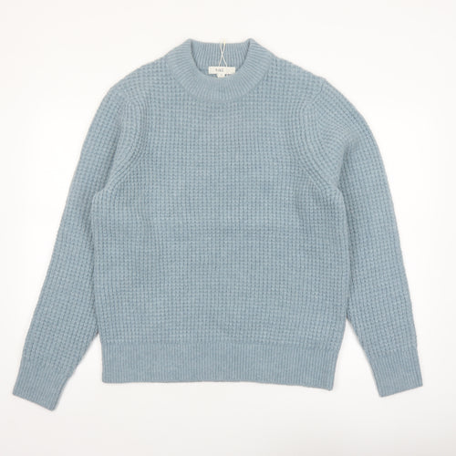Marks and Spencer Men's Blue Waffle-Knit Crew Neck Jumper M