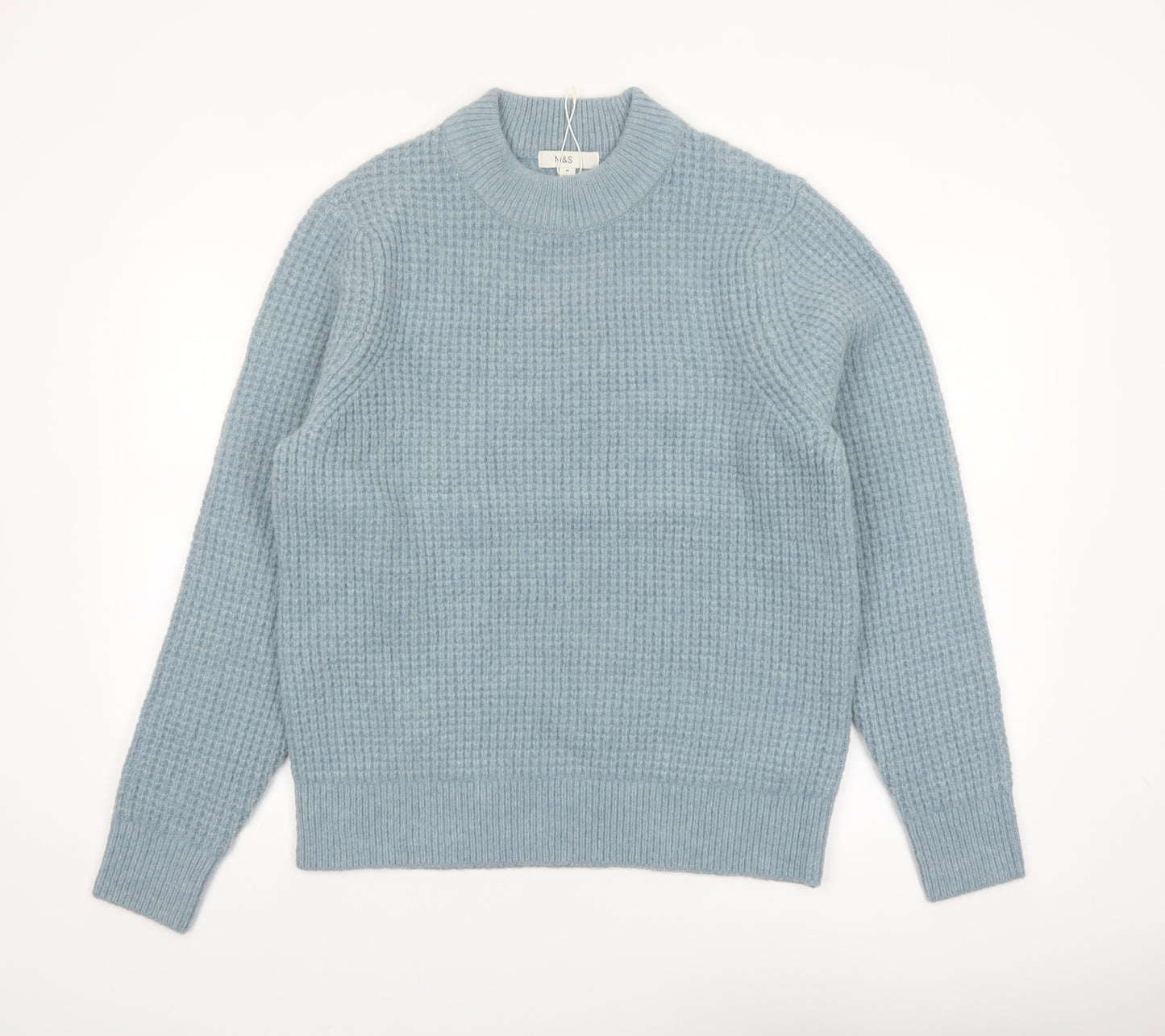Marks and Spencer Men's Blue Waffle-Knit Crew Neck Jumper M