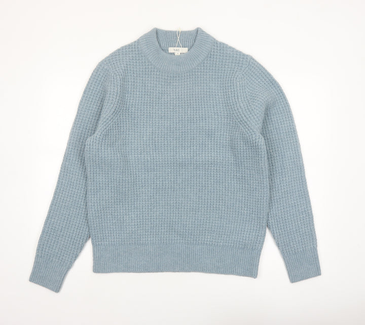 Marks and Spencer Men's Blue Waffle-Knit Crew Neck Jumper M