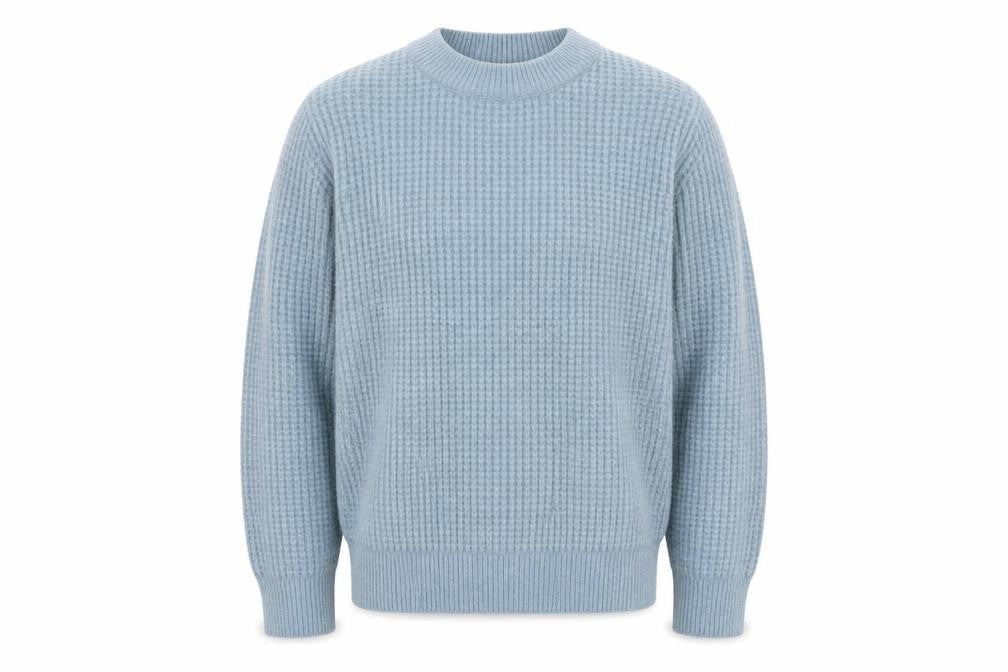 Front view of Marks & Spencer Men's Blue Waffle-Knit Crew Neck Jumper M