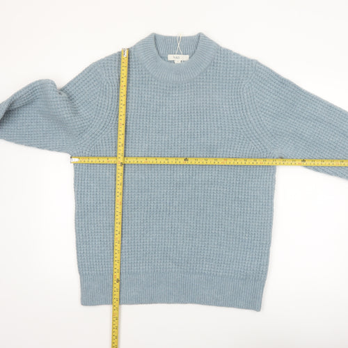 Marks and Spencer Men's Blue Waffle-Knit Crew Neck Jumper M