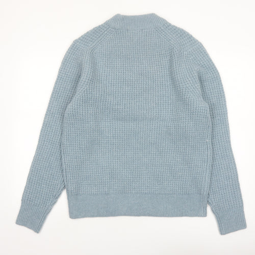 Marks and Spencer Men's Blue Waffle-Knit Crew Neck Jumper M