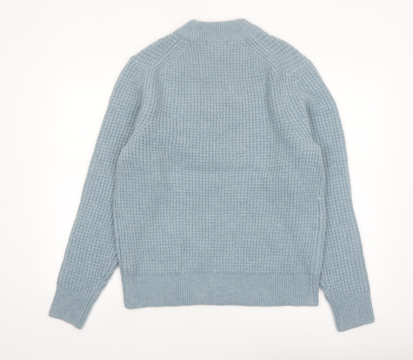 Marks and Spencer Men's Blue Waffle-Knit Crew Neck Jumper M