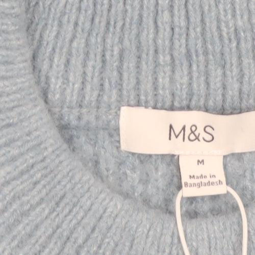 Marks and Spencer Men's Blue Waffle-Knit Crew Neck Jumper M