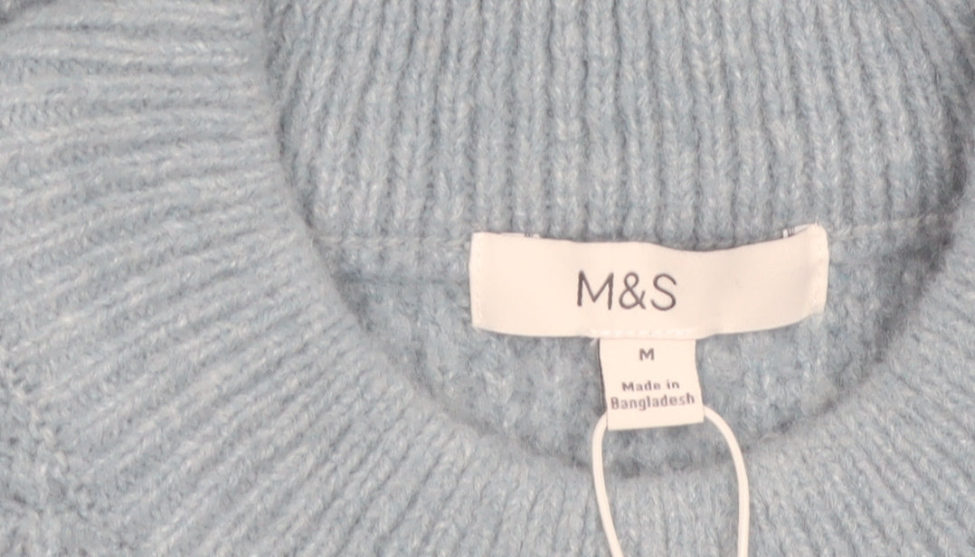 Marks and Spencer Men's Blue Waffle-Knit Crew Neck Jumper M