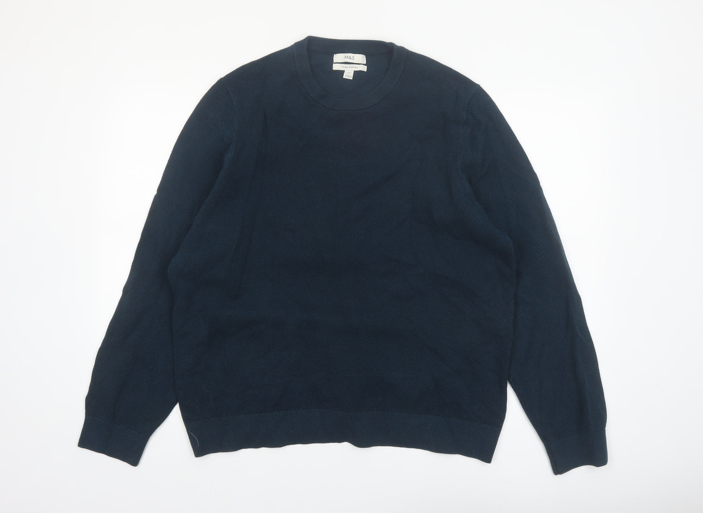 Marks and Spencer Men's Blue 2XL Cotton Crew Neck Jumper