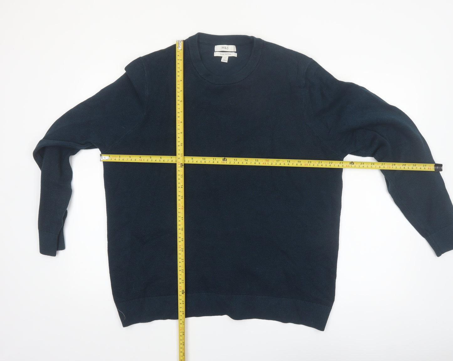 Marks and Spencer Men's Blue 2XL Cotton Crew Neck Jumper
