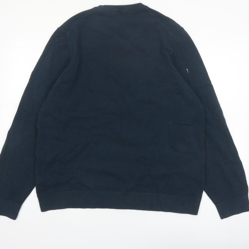Marks and Spencer Men's Blue 2XL Cotton Crew Neck Jumper