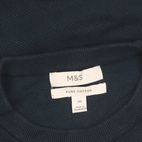 Marks and Spencer Men's Blue 2XL Cotton Crew Neck Jumper