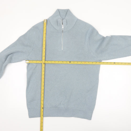 Marks and Spencer Men's Blue M Half Zip Cotton Blend Jumper