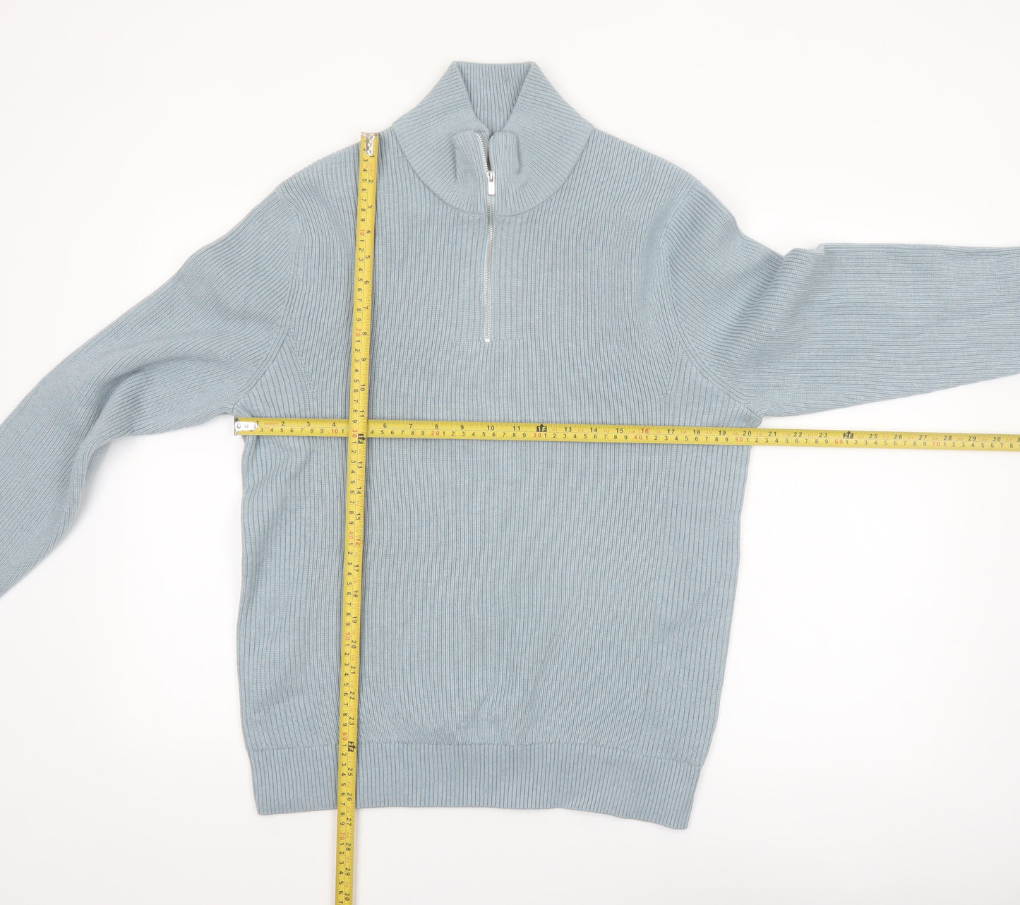 Marks and Spencer Men's Blue M Half Zip Cotton Blend Jumper