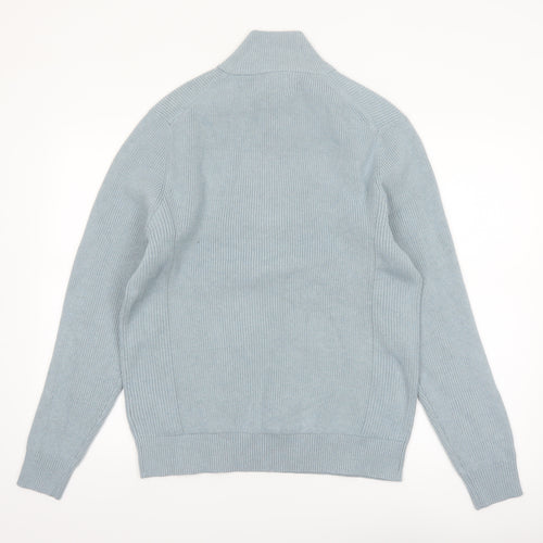 Marks and Spencer Men's Blue M Half Zip Cotton Blend Jumper