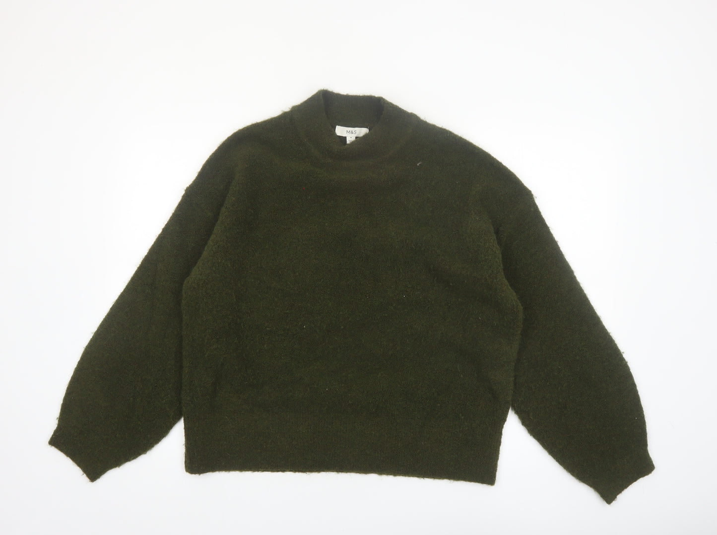 Marks and Spencer Women Green Mock Neck Wool Blend Jumper M