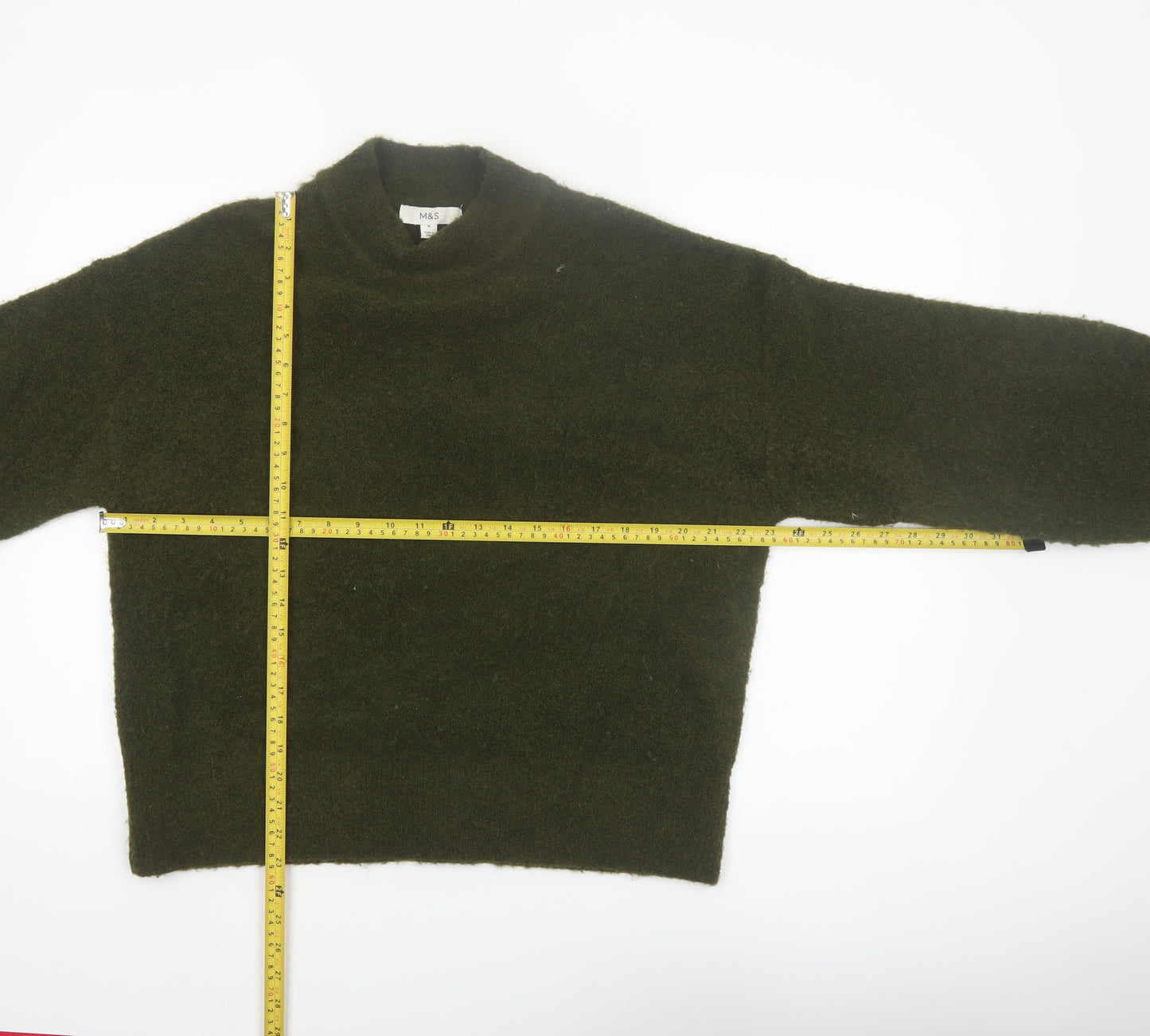 Marks and Spencer Women Green Mock Neck Wool Blend Jumper M