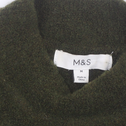 Marks and Spencer Women Green Mock Neck Wool Blend Jumper M