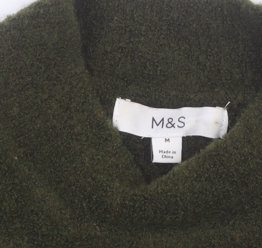Marks and Spencer Women Green Mock Neck Wool Blend Jumper M