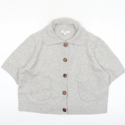 Marks and Spencer Women's Grey Collared Short Sleeve Knit Cardigan Size L