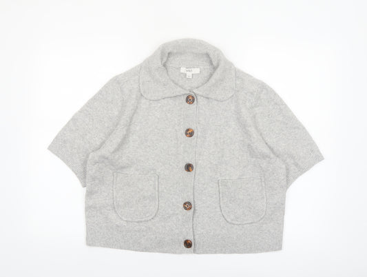 Marks and Spencer Women's Grey Collared Short Sleeve Knit Cardigan Size L