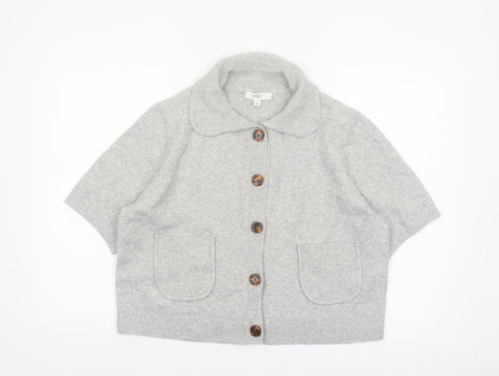 Marks and Spencer Women's Grey Collared Short Sleeve Knit Cardigan Size L
