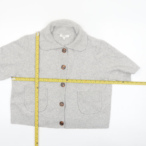 Marks and Spencer Women's Grey Collared Short Sleeve Knit Cardigan Size L