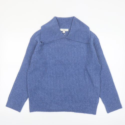 Marks and Spencer Women Blue Collared Ribbed Pullover Jumper Size S