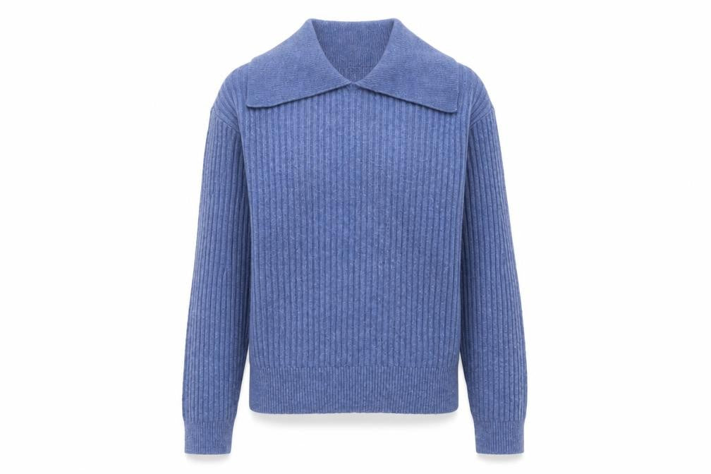 Front view of Marks & Spencer Women Blue Collared Ribbed jumper, size S