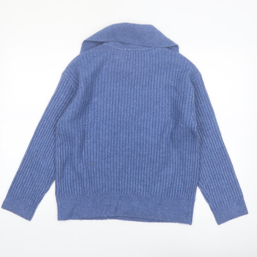 Marks and Spencer Women Blue Collared Ribbed Pullover Jumper Size S
