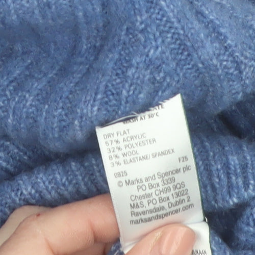 Marks and Spencer Women Blue Collared Ribbed Pullover Jumper Size S