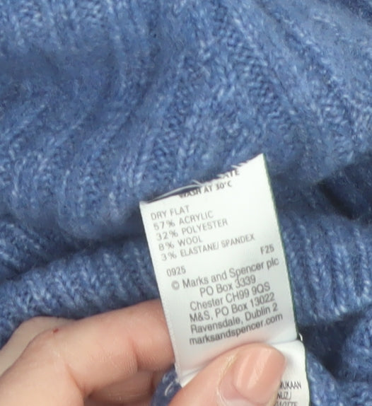 Marks and Spencer Women Blue Collared Ribbed Pullover Jumper Size S