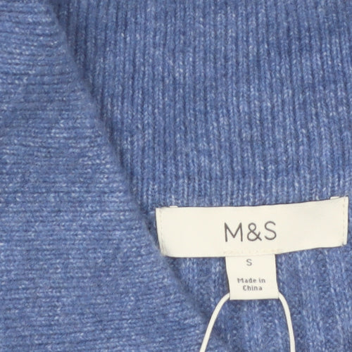 Marks and Spencer Women Blue Collared Ribbed Pullover Jumper Size S