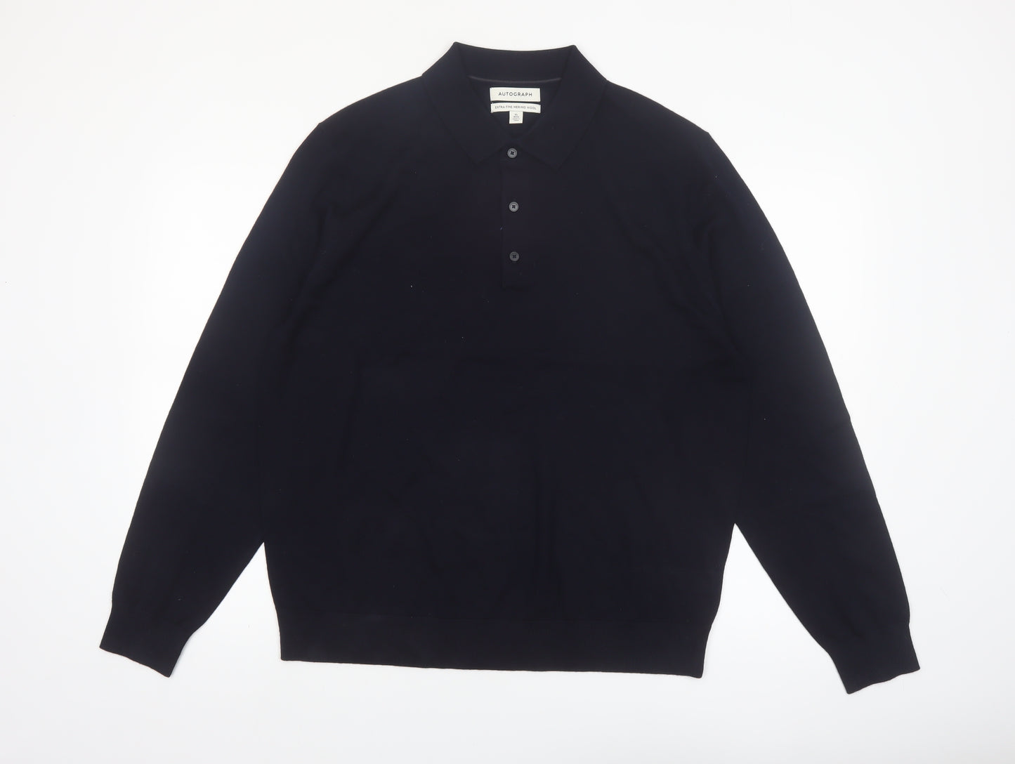 Marks & Spencer Autograph Men's Black XL Merino Wool Collared Jumper