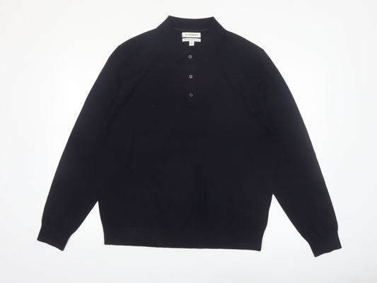 Marks & Spencer Autograph Men's Black XL Merino Wool Collared Jumper