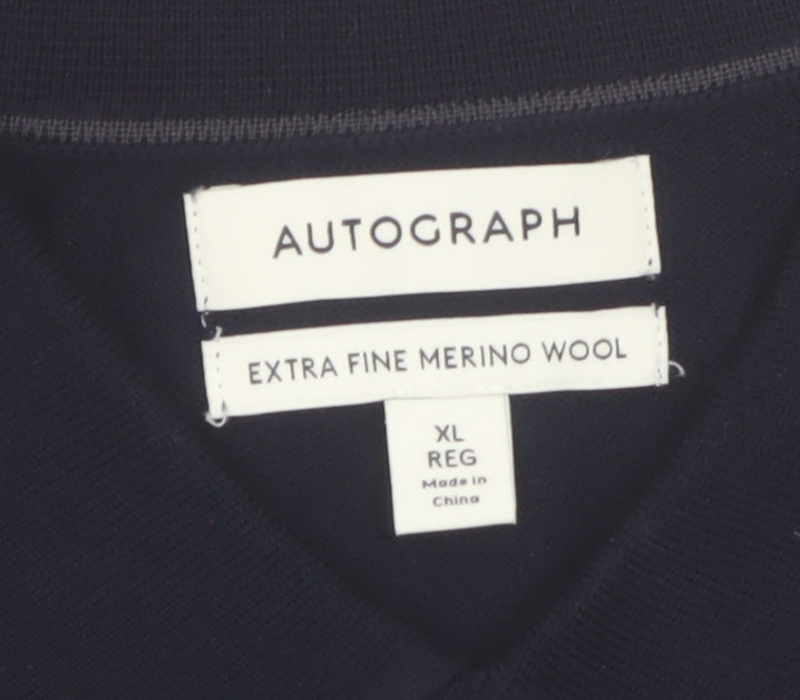 Marks & Spencer Autograph Men's Black XL Merino Wool Collared Jumper