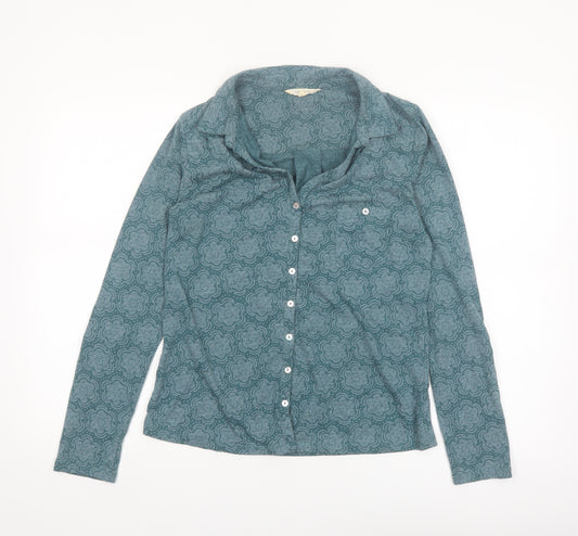 White Stuff Women Blue Floral Button-Up Long Sleeve Shirt Size 10