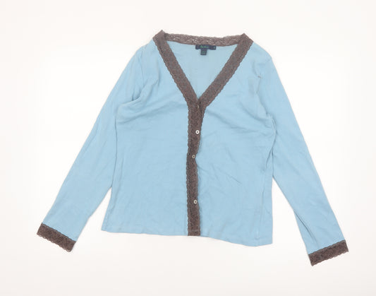 Boden Women Blue Lace Trim Cotton Long Sleeve Blouse Size 10