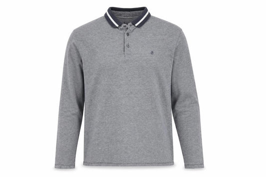 Front view of Burton Menswear London Grey Long Sleeve Polo Shirt, size L