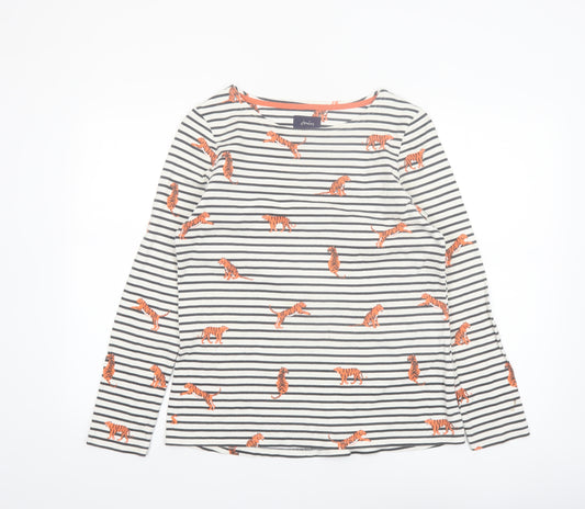 Joules Womens Multicoloured Size 14 Long Sleeve Striped Tiger Print Cotton T-Shirt