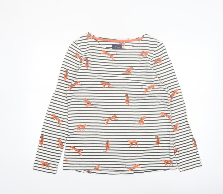 Joules Womens Multicoloured Size 14 Long Sleeve Striped Tiger Print Cotton T-Shirt